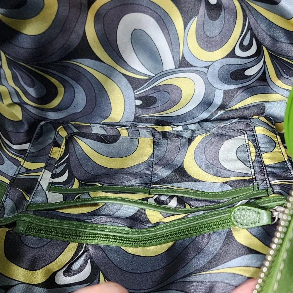 Kate Landry Tote Bag Womens Large Green Canvas Shoulder Purse Geometric Lining - Picture 6 of 11